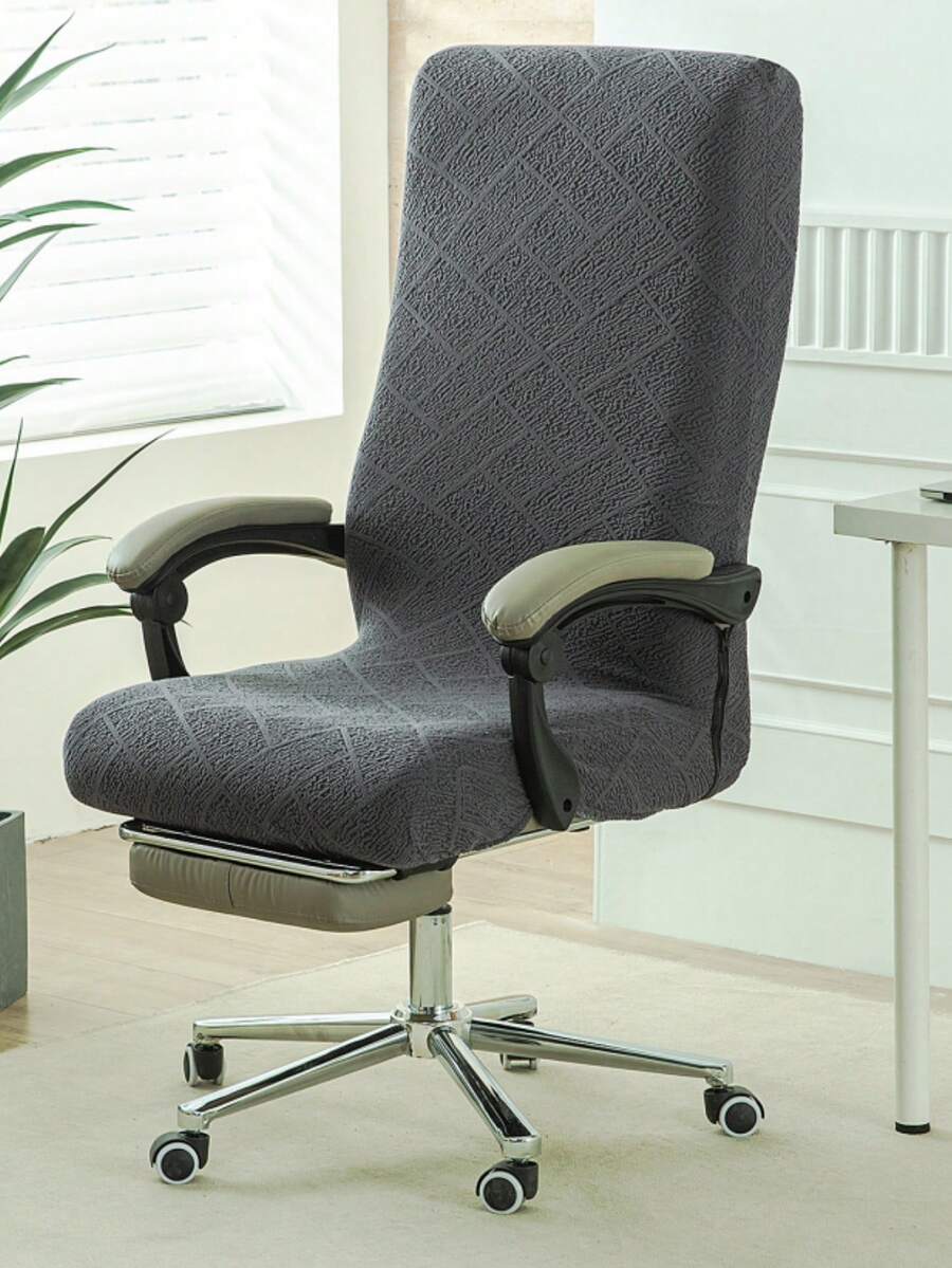 1 pieza Funda de silla de oficina de jacquard reforzada, funda extraíble y lavable para silla giratoria con cremallera que cubre por completo - Gris Oscuro - Ver 1