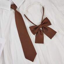 Dasi Longgar Tanpa Ikatan Warna Polos, Set Aksesoris Dasi Kemeja Seragam Sekolah Gaya Jepang, Festival, Perjalanan, Disko, Pakaian Wisuda - Rust Brown - View 1