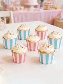 50 chiếc cốc cứng, giấy lót bánh cupcake, cốc nướng bánh, sọc hồng & xanh dương, thích hợp cho tiệc sinh nhật, tiệc tiết lộ giới tính, tiệc quà tặng. - Nhiều màu - Xem 1