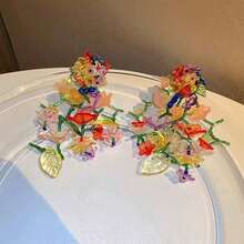 1 Pair Acrylic Colorful Leaf & Flower Shaped Earrings For Women, Perfect For Spring Outdoor - Multicolor - View 6