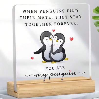 1 chiếc. Khi chim cánh cụt tìm được bạn đời, chúng sẽ ở bên nhau mãi mãi. Biển trang trí bằng acrylic đa năng, thích hợp để trang trí nhà cửa, phòng ngủ, phòng khách, bàn làm việc văn phòng. Món quà lý tưởng cho Ngày Valentine, sinh nhật, năm mới.
