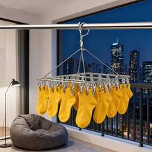 Stainless Steel Clothes Hanger With 20/40 Clips, Rotatable Hook, Windproof And Anti-Fall Design, Foldable, Suitable For Hanging Socks, Underwear, Towels, Bras, Clothing, Etc. Clothes Drying Rack, Valentine's Day Gift - Multicolor - View 8