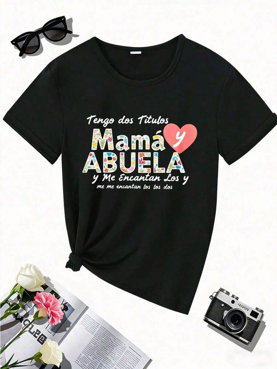 Graphic TeesAnd White Cotton Short Sleeve-Shirt Home Living Room Use, Comfortable And, Featuring Stylish Text Design, Casual Wear, Soft Material, Family Members100% Cotton - Black - View 1