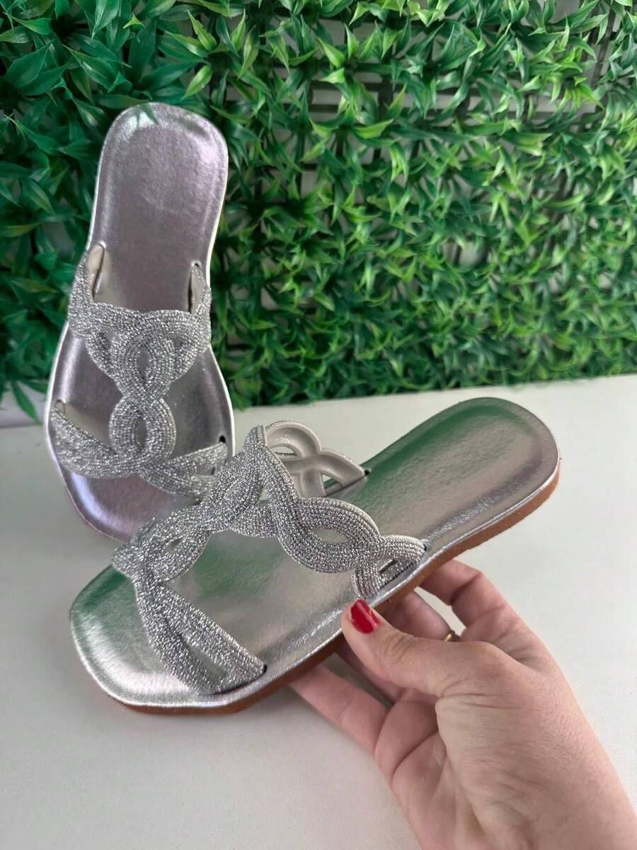 PAPETE COM GLITER LUXO SLIDE RASTEIRA FEMININO