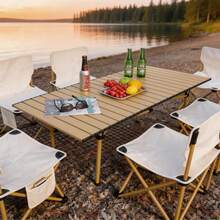 Mesa plegable de exterior tipo waffle / Mesa de picnic y camping portátil / Mesa de puesto ajustable en altura, color aleatorio - Multicolor B - Ver 3