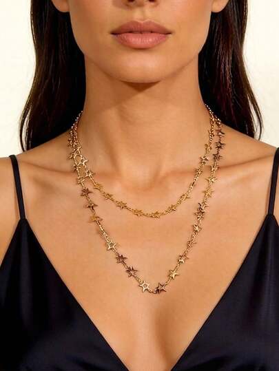 1件流行款不褪色五角星项链，异域风情装饰配饰