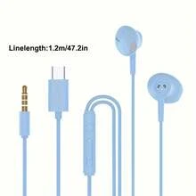 Wired Earphones, Semi-In-Ear Design, Compatible With Smartphones And Computers, Suitable For Gaming, Live Streaming And Karaoke, Built-In Remote Control And Microphone, HD Call, Hi-Fi Bass Sound Quality, Suitable For Sports Like Running And Skipping, Fashionable Appearance, Universal 3.5mm And Type-C Interface, Suitable As High-End Gift For Friends, Cool Gaming Earphone Gift - Blue - View 7