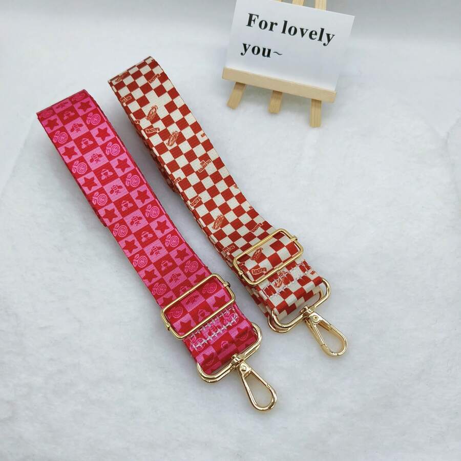 Nouvelle arrivée 3,8 cm Sangle de sac mode à imprimé carreaux colorés, sangle d'épaule de remplacement réglable pour utilisation quotidienne. Accessoires de charme de sac. Cadeaux d'enseignants. Accessoires. Cadeaux de fête rouge. Cadeaux d'appréciation des enseignants. Cadeaux d'anniversaire. Cadeaux pour la fête des mères - Rose vif - Voir 1