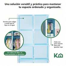 Armario De Plastico Closet Organizador Portatil Multi 8 Cubos Para Niños Multifunción Color Rosa Gabinete Organizador Portátil Estantes De Almacenamiento Guardarropa Ropero Diy Armable - Azul - Ver 4