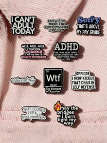 10pcs Funny Slogan Enamel Brooch, Cute Letter Design Badge, Unisex Style, Versatile Delicate Brooch, Great Birthday Gift, Durable Metal Pin - Multicolor - View 2