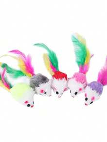 20pcs Plush Small Mouse Cat Toys, Colorful Feather Tail Fluffy Mice, Realistic Mouse Toys That Vibrate And Make Sounds To Attract Cats, Self-Playing Toys - View 6
