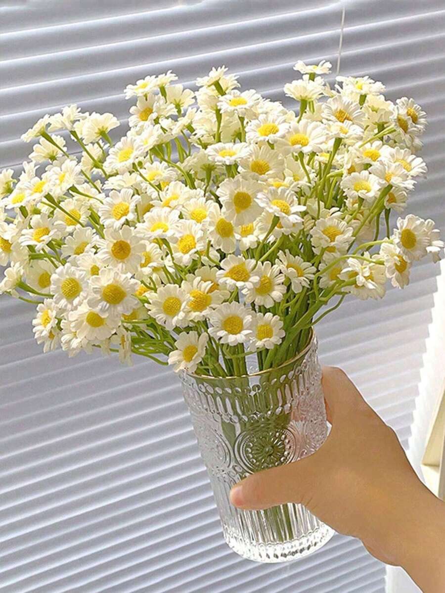 24支/18支/6支装奢华INS风仿真雏菊洋甘菊花束，丝绸花卉家居装饰，摄影道具，适用于餐桌、客厅装饰，情人节、生日、毕业典礼、秋季等场合