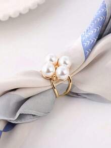 Set de 3 piezas de broches para bufanda de perlas falsas de moda para mujer, anillos y hebillas de bufanda versátiles - botón de bufanda - Ver 2