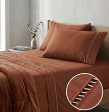 400 Thread Count 3-Piece Bedding Set With Fitted Sheet And Pillowcases, Soft Touch, Everyday Comfort, Single, Full, Queen, King - 紅陶 - 查看 1