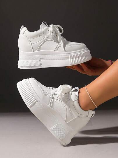 Women's Platform Sneakers, Spring/Autumn White Breathable Fashion Casual Lace-Up Outdoor Shoes