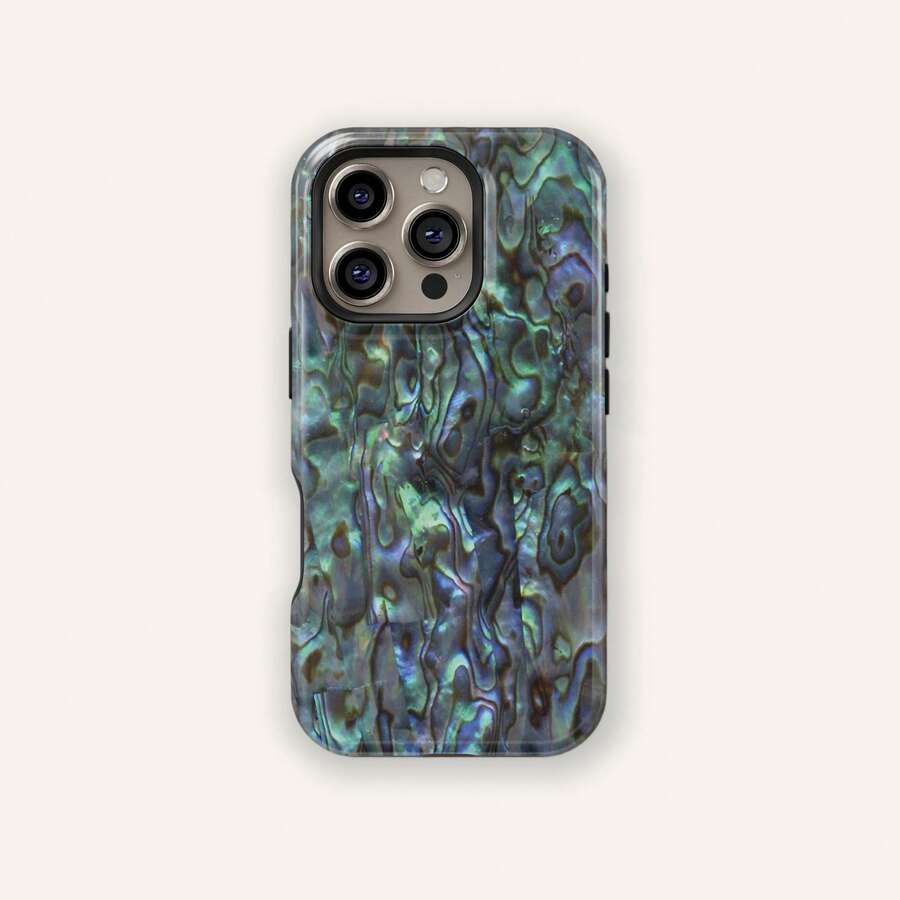 Ốp điện thoại họa tiết vỏ bào ngư, tương thích với iPhone 17, 16 Pro Max, 15, 14 Plus, 13, 12, 11 và Galaxy S26, S25, S24 Plus Ultra. - Màu xanh lá cây đậm - Xem 1