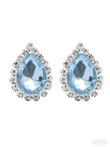 1 Pair Vintage Teardrop Full Crystal Rhinestone Stud Earrings, Elegant Luxury Rhinestone Earrings Jewelry For Women - Baby Blue - View 3
