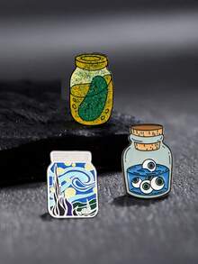 1/3 chiếc ghim cài áo chủ đề chai lọ sáng tạo, lấy cảm hứng từ tranh Đêm đầy sao của Van Gogh, dưa chuột muối, và các chi tiết nhãn cầu trôi nổi, thiết kế độc đáo phù hợp cho những người theo đuổi phong cách khác biệt. - Nhiều màu - Xem 5