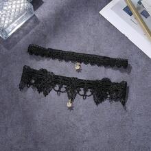 [Free Shipping]Garter Lace Thigh Garters For Bride Rhinestone Bridal Garter For Women(2 Pcs) - Black - View 3