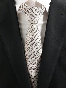 1 chiếc cà vạt nam kiểu báo chí cổ điển in chữ - trắng - Xem 1