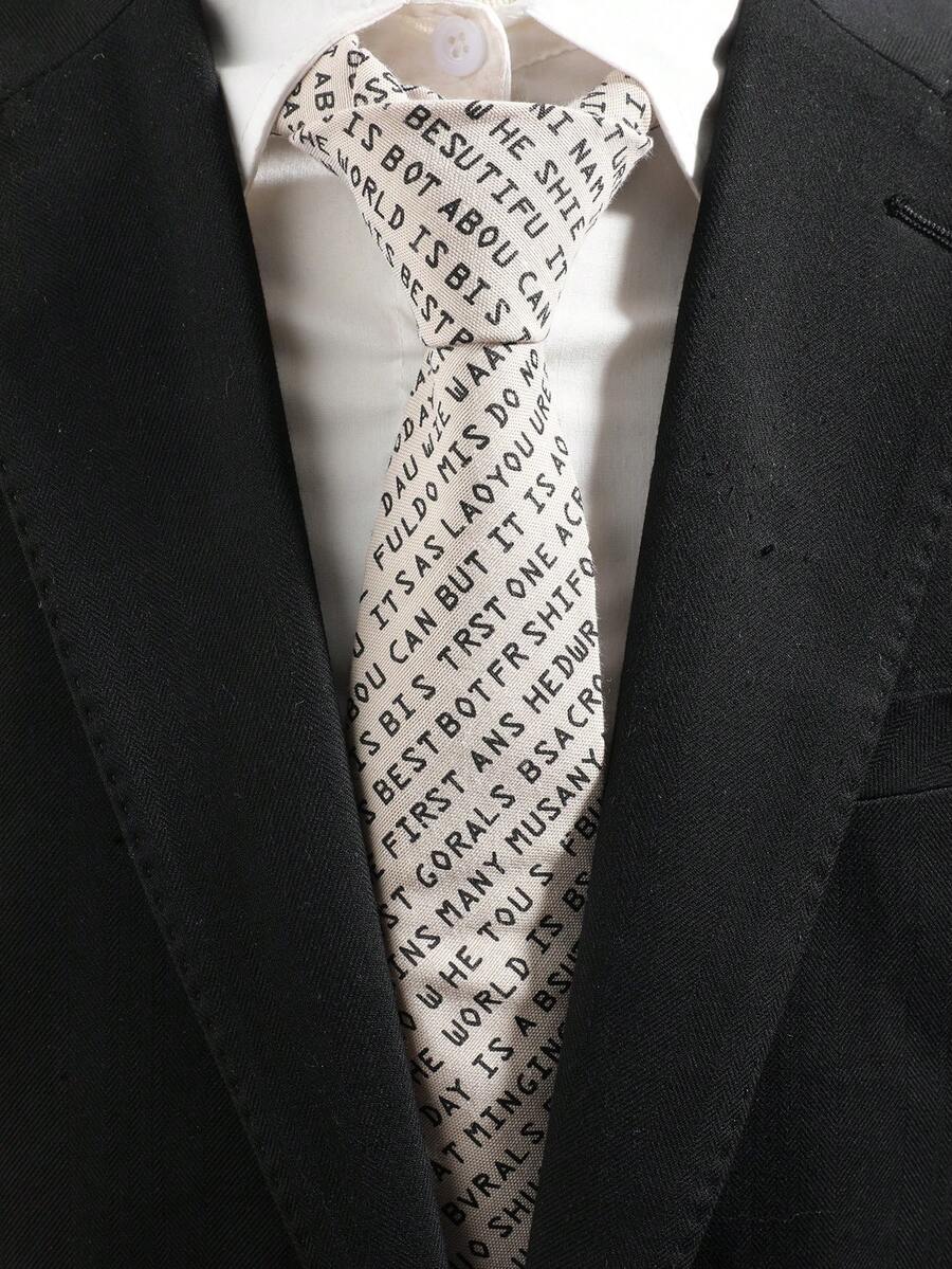 1 chiếc cà vạt nam kiểu báo chí cổ điển in chữ - trắng - Xem 1
