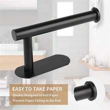 1pc Self-Adhesive Stainless Steel Toilet Paper Holder, Wall-Mounted Tissue Roll Rack, Matte Black - View 2