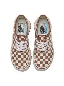 Vans男鞋女鞋Authentic Vibram DX厚底增高鞋德比鞋低筒休閒鞋情侶鞋VN0A5JLWD3M - 棕白棋盤格 - 查看 5