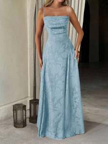 Women's & Elegant Summer Dress With Drawstring Waist And Backless Design, Made Of Jacquard Fabric, Suitable Vacation, Beach, Date, Back To School, Wedding, Party And Other Occasions - Màu xanh lam - Xem 6
