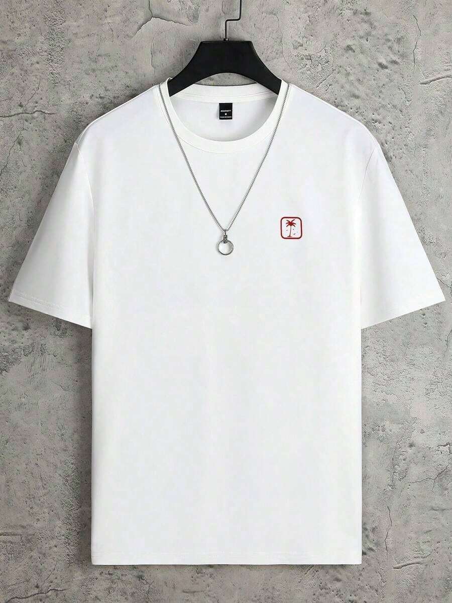 Men's Casual Short Sleeve Crew Neck Summer Print T-Shirt, Summer Streetwear Tee, Drop Shoulder Tee, Gifts For Boyfriend, Back To School Graphic Tees - 酒紅色 - 查看 1