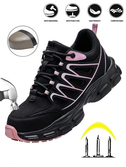 UMBURLLY Women's Steel Toe Shoes, Anti-Smash, Anti-Puncture, Breathable Uppers, Anti-Slip Soles, Suitable For All Season