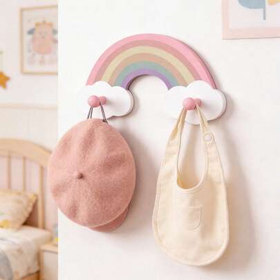 1Pc Handmade Macaron Color Rainbow Cloud Wooden Hooks, Boho Wall Decor Hooks For Nursery, Kids Room & Towel Storage