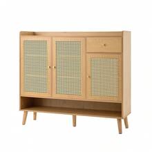 KOMHTOM Breathable Natural Rattan Shoe Cabinet, Oak Wooden Shoe Organizer With Solid Wood Legs, Magnetic Closure Doors & Drawer, Boho Shoe Rack For Entryway Hallway Apartment - Natural Color - View 12