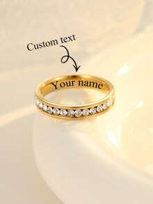 1 Chiếc nhẫn đơn giản bằng thép không gỉ, mạ vàng 18k, nhẫn đôi khắc chữ theo yêu cầu dành cho nam và nữ, thích hợp đeo hàng ngày hoặc làm quà tặng kỷ niệm. - Vàng - Xem 10