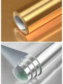 1卷金色金属质感自粘墙纸，PVC材质，适用于橱柜、浴室、家具装饰，防水、易清洁、耐用、可移除，尺寸为15.7英寸 x 39.3英寸/118.1英寸/196.8英寸 - 金子 - 查看 2