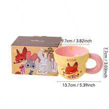 Disney 1件套撞色马克杯套装 – 朱迪·尼克卡通滑冰情侣陶瓷咖啡杯带盖，可重复使用，耐热饮具，适合办公室、家庭、酒吧装饰，动漫收藏礼物，圣诞节、生日、情人节、母亲节、感恩节的完美之选 - 彩色 - 查看 5