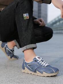 女士V形印花复古通勤鞋，PU皮革拼接手工章鱼缝线，橡胶防滑鞋底，套脚式，英伦时尚多功能健身骑行鞋 - 藍色 - 查看 8