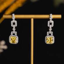 一对优雅的绿柱石耳环，璀璨的椭圆形宝石耳环，镶嵌锆石，宛如仙女般的耳环，派对礼物首饰 - 耳飾 - 查看 2