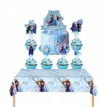 Disney 冰雪主题派对装饰套装，包含生日横幅、蛋糕装饰插牌，适合派对和主题聚会 - 彩色 - 查看 2