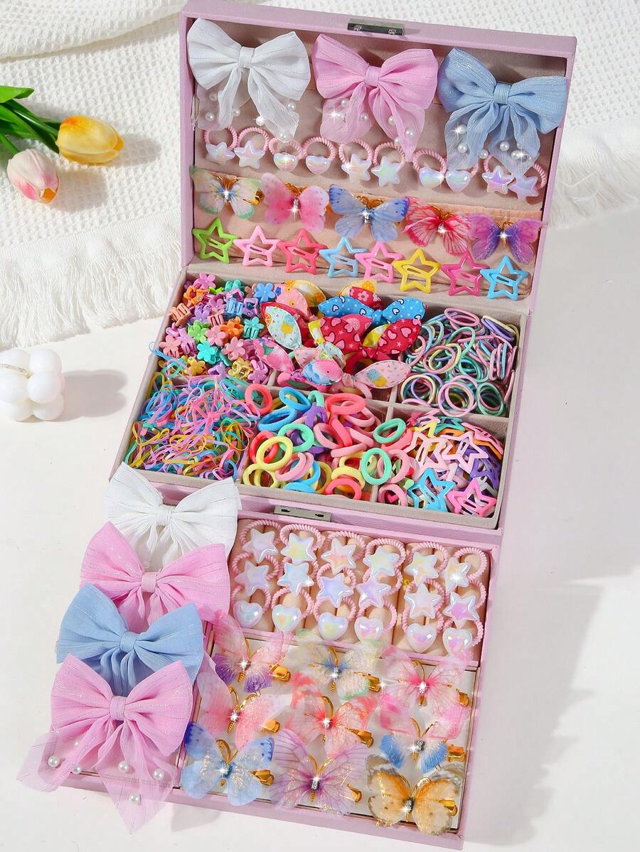 493pcs Colorful Pearl Bow Hair Clips, Cute Princess Style Hair Ties, Elastic & Durable Hair Accessories, Versatile For Daily Use,Summer,Holiday,Travel, Hair Claw Clip, Headpiece, Claw Clips,Festival,Party - Multicolor - View 1