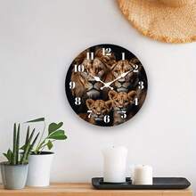 1Pc 2D Wooden Wall Clock,10Inch,Lion Family Portrait Animal Photo Style,Silent Clock,Living Room Bedroom Kitchen Office Decor,Christmas Birthday Gift,Birthday Gifts,Valentines Gift,Graduation,Mother Giftsr,Room Deocr,Wall Deoc,Home Essentials - Style/Multiple Colors/10in/25cm - View 8