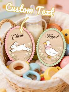Personalized Birth Name Plaque: Customized Wooden Plaque With Rabbit, Gosling Or Chick Silhouette, Each Engraved With Unique Name. Birth Announcement Plaques, Decorative Gift Tags, Nursery Name Sign. Personalized Gift For New Moms And Parents. - Multicolor - View 3