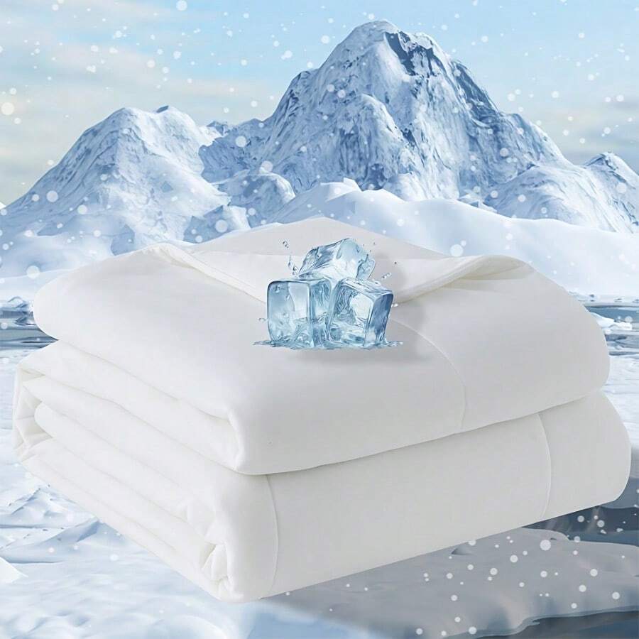 1pc Cooling Comforter & Bedspread-Style Blanket For Hot Sleepers - All-Season Breathable Lightweight Cooling Bed Sheet, Twin/Queen/King Size, Machine Washable, No-Fill Technology For Night Sweats, Summer Sleep, Contemporary Bedding - White - View 1