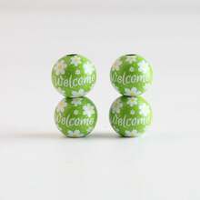 Easter Bunny Egg Wooden Beads Spring Colorful Garland Printed Round Beads DIY 2026 - Hoa đơn màu xanh lá cây, đường kính 16mm - Xem 2