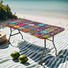 1pc Rectangular Mandala Pattern Elastic Washable Table Cover, Wrinkle-Resistant Polyester Fitted Tablecloth, Fashionable & High-End, Suitable For Kitchen, Dining, Outdoor Activities, Picnics, Patio Gatherings, Birthday Parties, Dining Textile - B - View 14