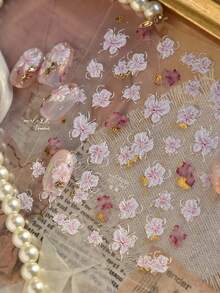 5D立体粉色樱花美甲贴纸，自粘式花卉美甲贴花，金箔装饰，打造优雅美甲 - 淺粉色 - 查看 1