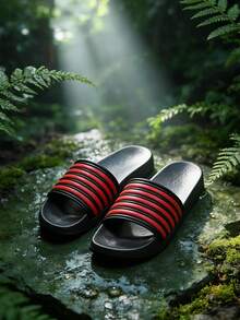 All Season Indoor Slippers, Couple Slippers, Campus Style Dorm Slippers, Bathroom Slippers, Red Youth, Slip-On - Red - View 3