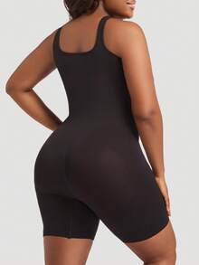 1pc Plus Size Women Slimming Waist Seamless Jumpsuit, Black Body Shaper Enhances Bust, Tummy Control, High Waist Bodysuit - Black - View 6