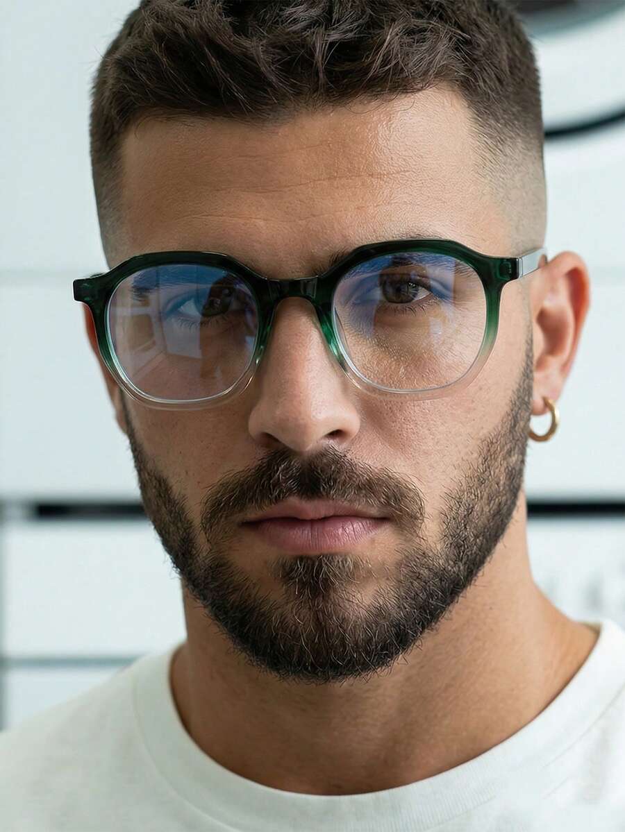 1 Cặp kính nam gọng vuông màu xanh lá cây nhạt pha nâu, chất liệu PC Dopamine, gọng chuyển màu gradient, không cần đơn thuốc. - Nhiều màu - Xem 1