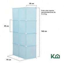 Armario De Plastico Closet Organizador Portatil Multi 8 Cubos Para Niños Multifunción Color Rosa Gabinete Organizador Portátil Estantes De Almacenamiento Guardarropa Ropero Diy Armable - Azul - Ver 6