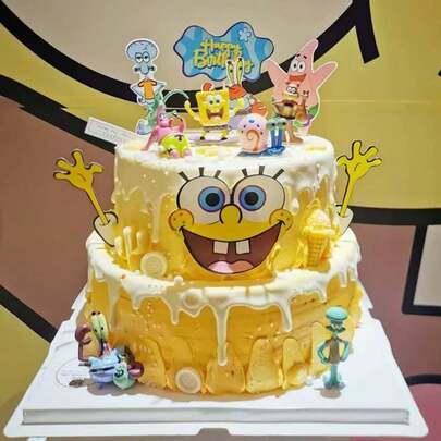 SpongeBob SquarePants Officially Licensed Cake Topper Flags (24 Pieces Per Set) Including Patrick, Squidward, Mr. Krabs, Sandy, And Gary Characters, Paper Birthday Cake Decoration Set, Fruit Cake Flags, Banner Inserts, Dessert Table Decorations, Paper Cake Toppers, Suitable For Birthday Decorations, Party Decorations, Birthday Gifts, Ideal Gifts For Friends, Shipped Randomly